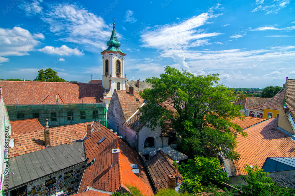 Scenic view of roofs in old town of Szentendre, Hungary at sunny summer day