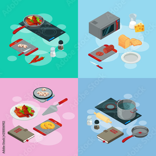 Vector cooking food isometric illustration