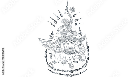 3heads elephant in Thai traditional tattoo, Thai traditional painting in temple vector