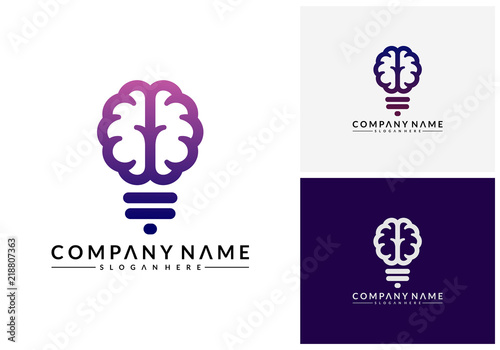 Modern Brain Bulb logo concept, Intelligence Logo template, Smart People logo, Robotic Brain logo designs vector