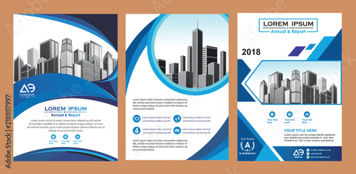 modern cover, brochure, layout for annual report with city background
 photo