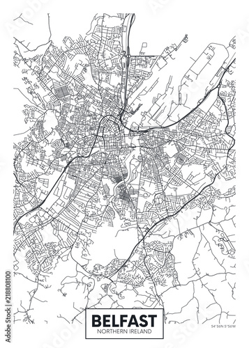 Fotografie, Obraz Vector poster detailed city map Belfast