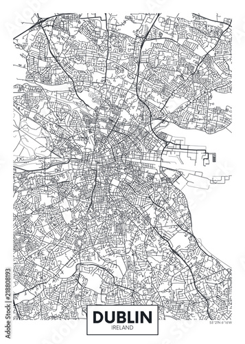 Fototapeta Vector poster detailed city map Dublin