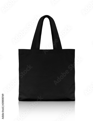 blank black fabric canvas shopping bag isolated on white background
