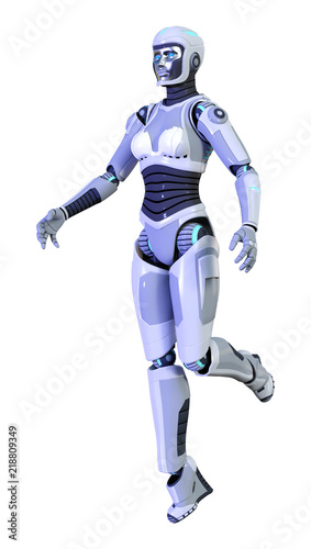3D Rendering Female Robot  on White