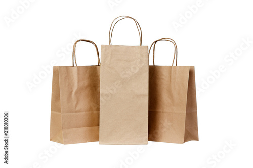 Recyclable paper bags isolated on white background