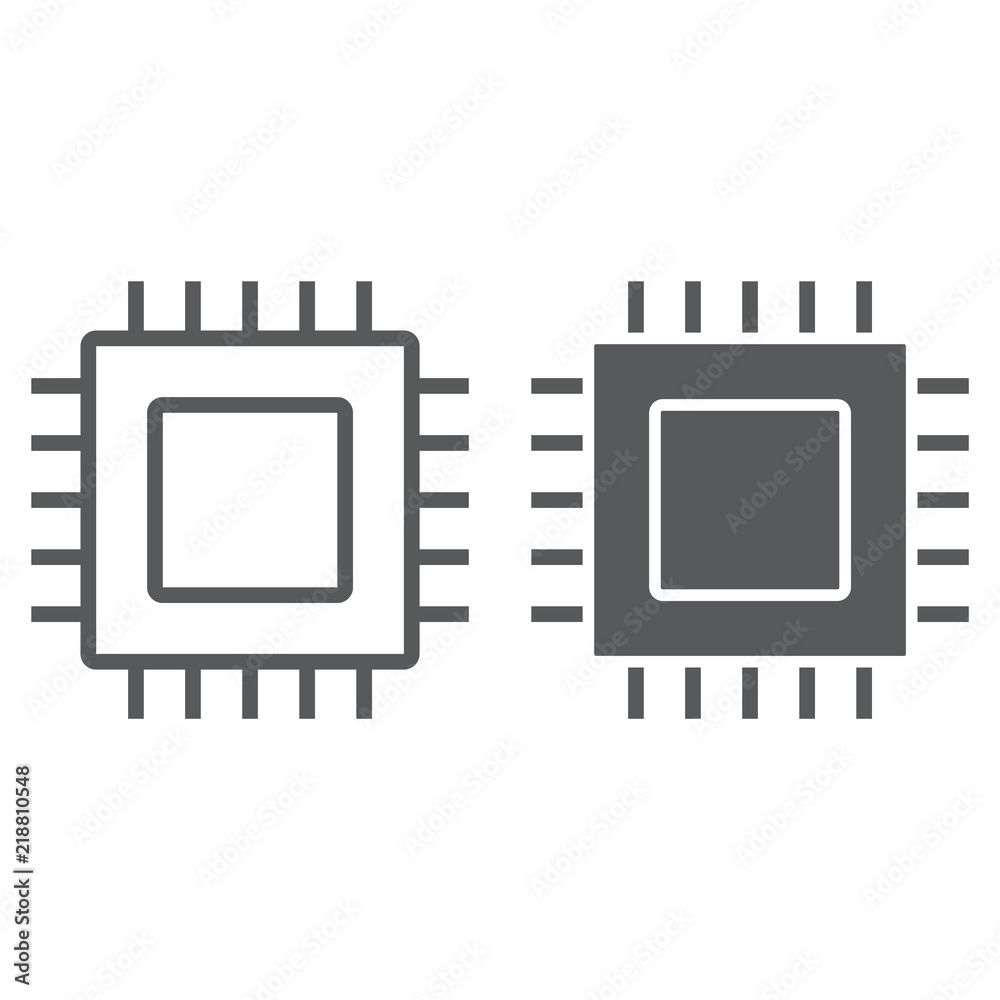 Microchip line and glyph icon, electronic and core, cpu sign, vector graphics, a linear pattern on a white background, eps 10. Microchip line and glyph icon, electronic and core, cpu sign, vector graphics, a linear pattern on a white background, eps 10.