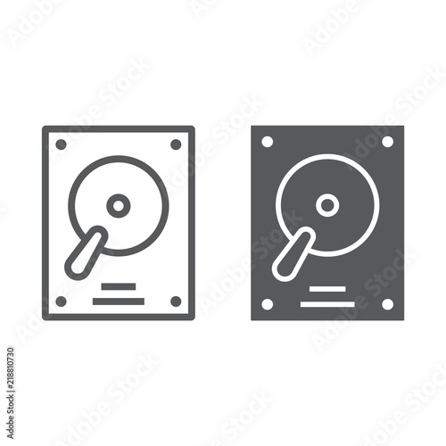 Hard disk line and glyph icon, electronic and device, hdd sign, vector graphics, a linear pattern on a white background, eps 10.