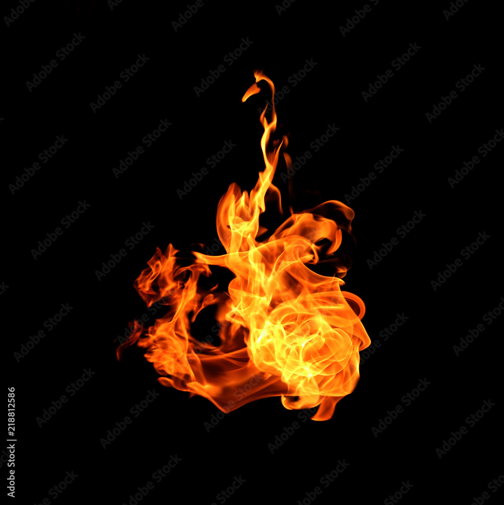 Fototapeta premium Fire flames on black background