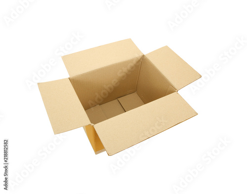Opened cartoon box isolated on white with clipping path.