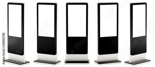 Five Information Displays. Banner Stands in your design. 3D rendering.