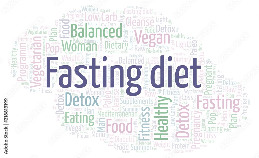 Obraz premium Word cloud with text Fasting diet on a white background.