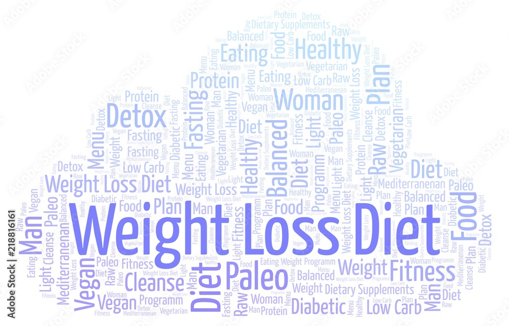 Obraz premium Word cloud with text Weight Loss Diet on a white background.