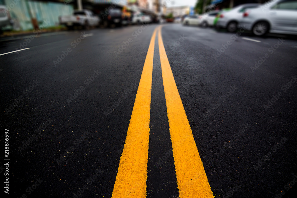 Traffic Lines,double yellow line on street surface Stock Photo Adobe