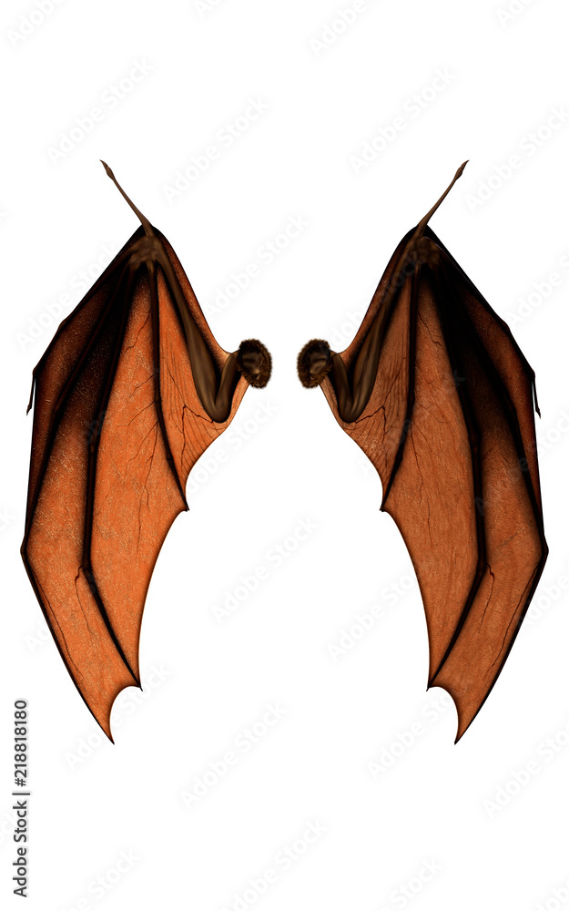 3d Illustration Devil Wings, Demon Wing Plumage Isolated on White
