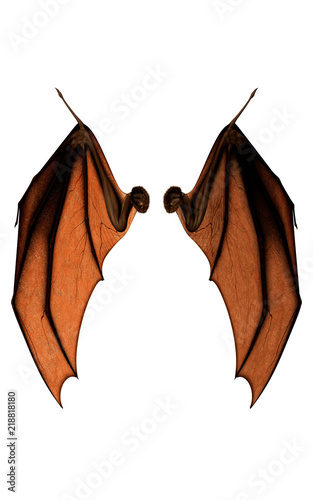 3d Illustration Devil Wings, Demon Wing Plumage Isolated on White Background with Clipping Path.