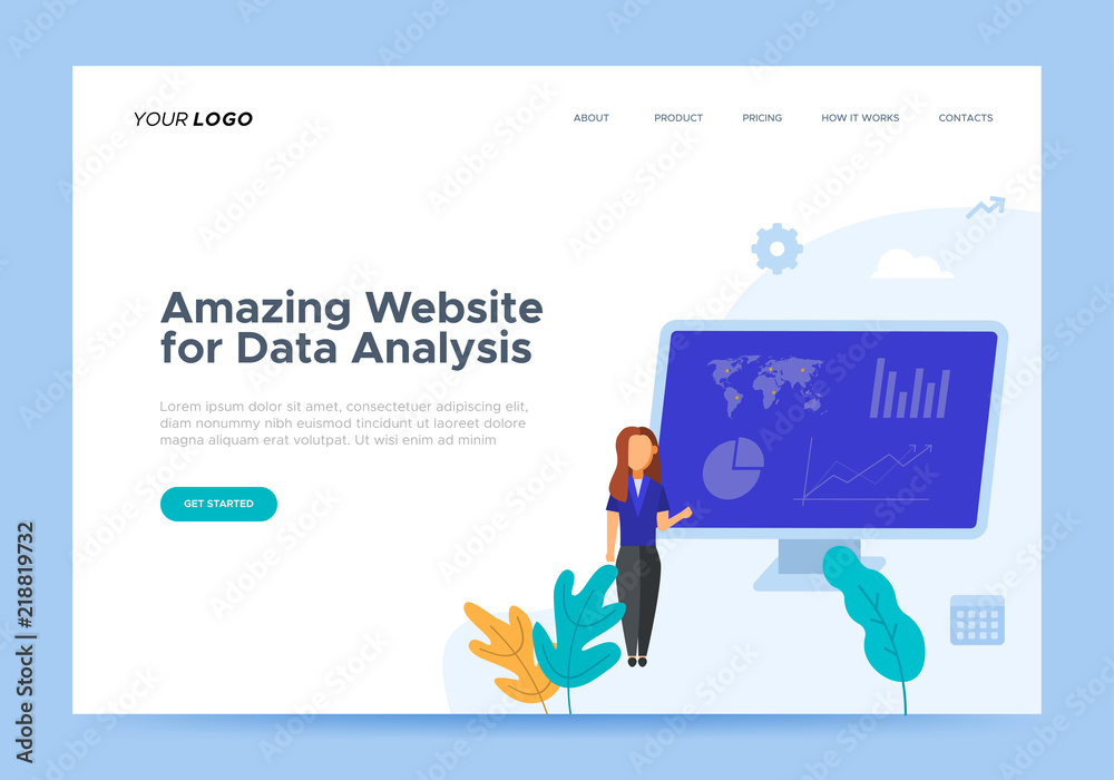 Web page design template for data anlysis. Modern and trendy vector ...