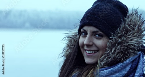 Woman in frosty day
