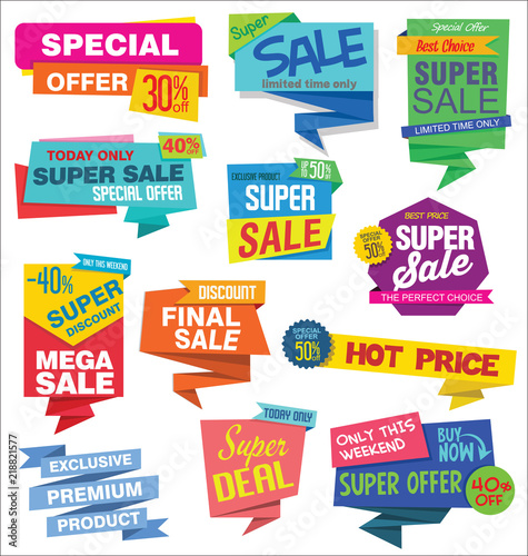 Sale stickers and tags colorful collection vector illustration 
