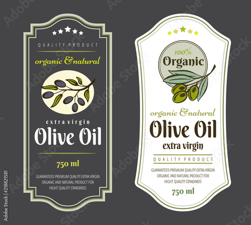 Set of Labels for Olive Oils. Elegant design for olive oil packaging