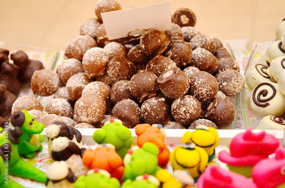 Different in taste and color sweets, sweet, chocolate, caramel, food