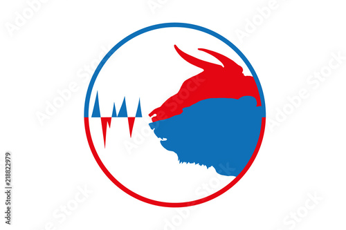 bull and bear as symbol of the Currency Exchange / vector illustration of the logo of the currency exchange with scene of the bull and bear