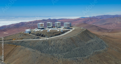 In the Atacama Desert of Chile, Aerial view of the Observatory over the Paranal hill photo