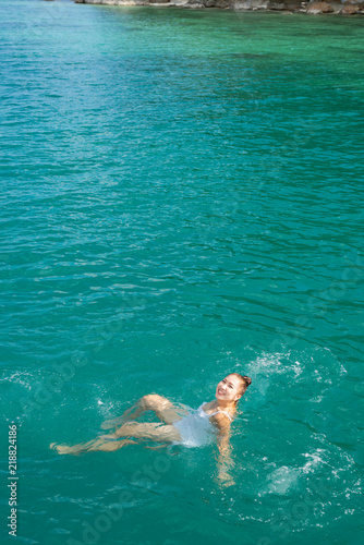 Sea series  Asian woman swimming in the sea