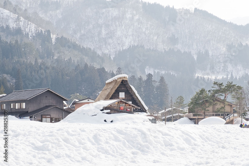 Shirakawago, Japan historic winter village.