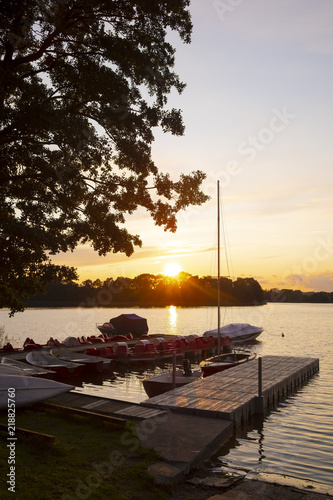Fototapeta Naklejka Na Ścianę i Meble -  Elk, Poland - Panoramic sunset view over the Elckie lake in the town of Elk