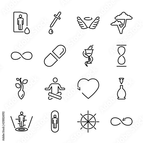 Eternal life concept vector icons set. Future immortality anti aging science symbol collection.