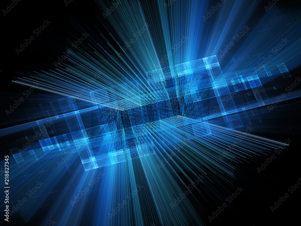 Abstract background element. Fractal graphics 3d illustration. Symmetric composition of repeating grids. Information technology concept. Blue and black colors. Abstract background element. Fractal graphics 3d illustration. Symmetric composition of repeating grids. Information technology concept. Blue and black colors.