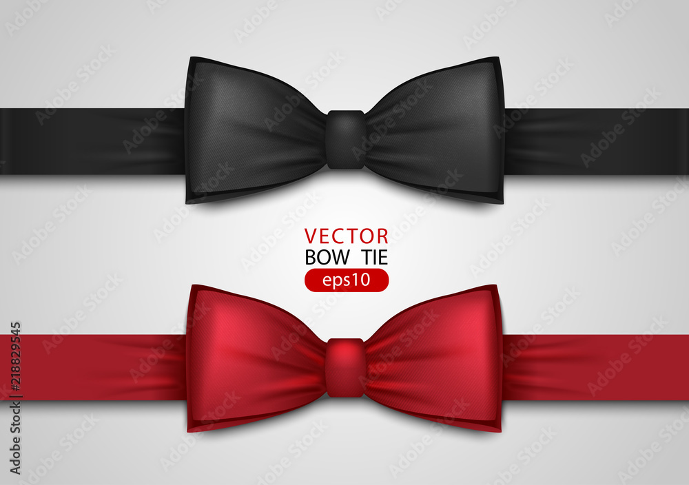 Black and red bow tie, realistic vector illustration, isolated on white ...
