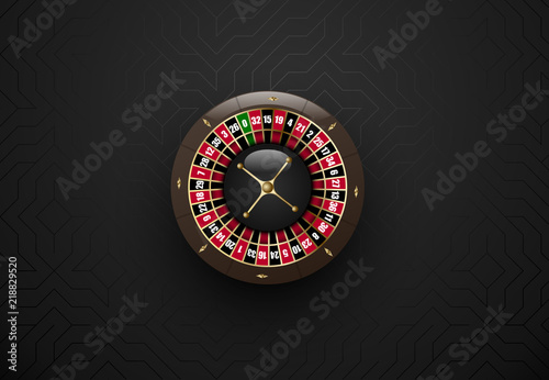 Vector black casino gambling roulette wheel. Dark silk geometric background. Online casino web banner, logo or icon.