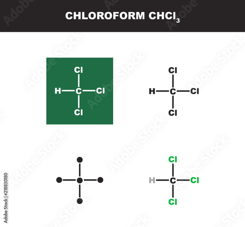 Vector molecule of chloroform or trichloromethane in several variants - organic chemistry concept