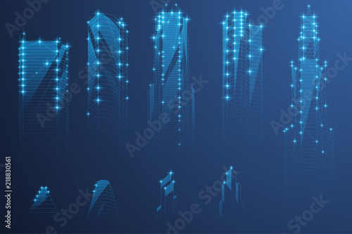 Polygonal city futuristic buildings