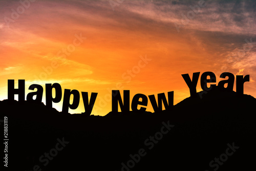 Silhouette of Happy new year in hill station