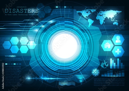 Vector Disasters Infographic system on Light Digital Cyber Technology Background,Hi-tech Concept design.