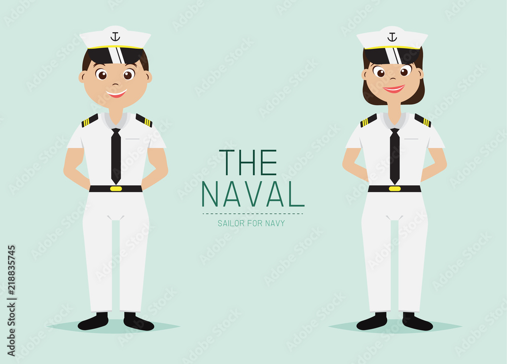Vector Naval Officer with Navy Uniform,Cartoon Character design. Vector Naval Officer with Navy Uniform,Cartoon Character design.