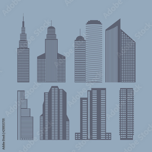 Stylized flat skyscrapers