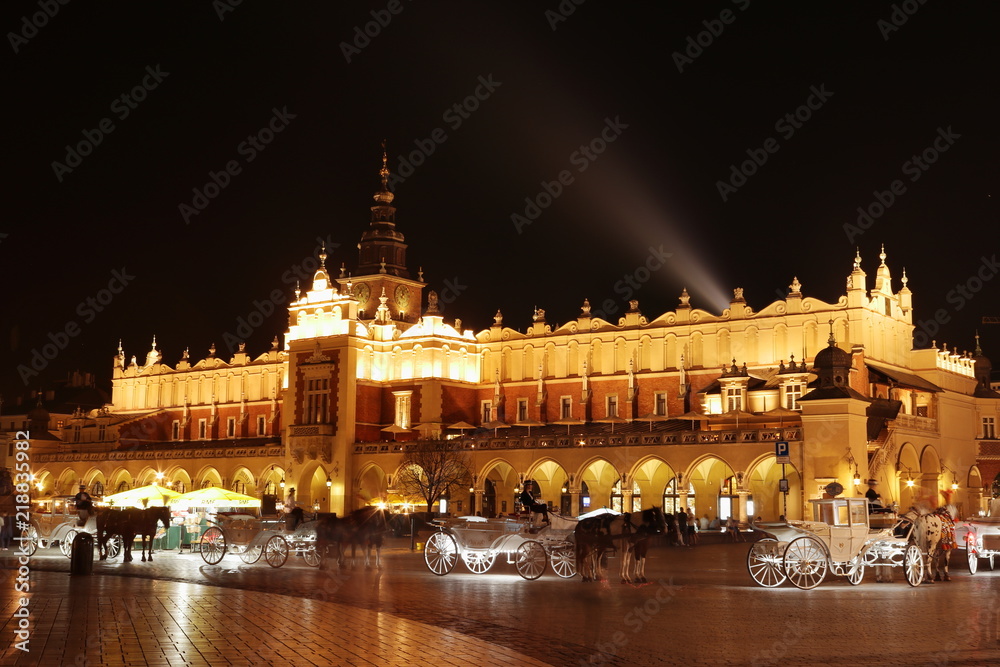 Rynek Sukiennice Krakow city center in the night
