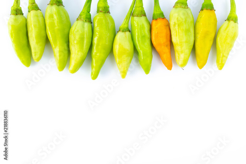 Green chilli pepper on top solated on white background