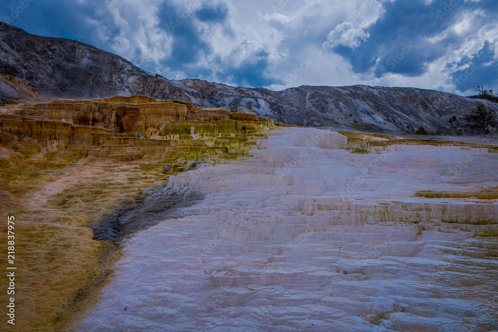 Varied Hot Spring Thermal Colors - Mammoth Hot Springs is Yellowstone s only major thermal area located well outside the Caldera. The terraces change constantly sometimes noticeable within a day