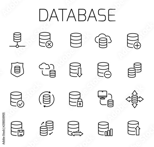 Database related vector icon set. 