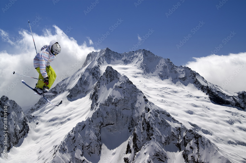 Freestyle ski jumper with crossed skis