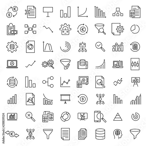 Modern outline style analysis icons collection. 