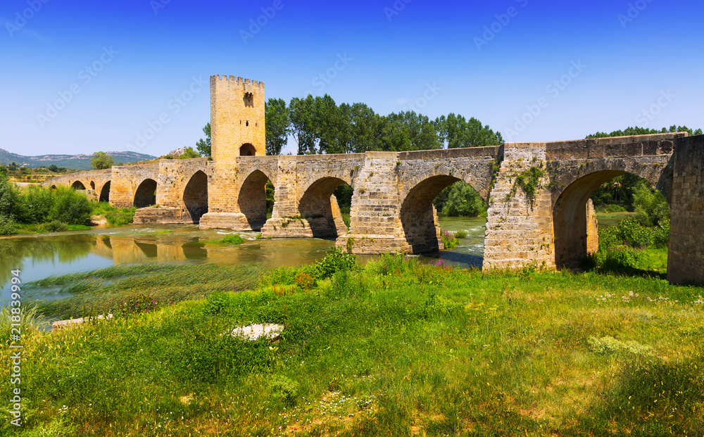 View of old stone bridge over Ebro. Frias,  Burgos