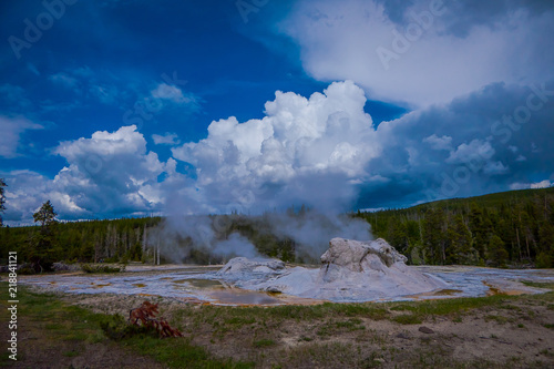 Closeup of Giant Geyser, the second tallest geyser of the world. Upper Geyser Basin, Yellowstone National Park