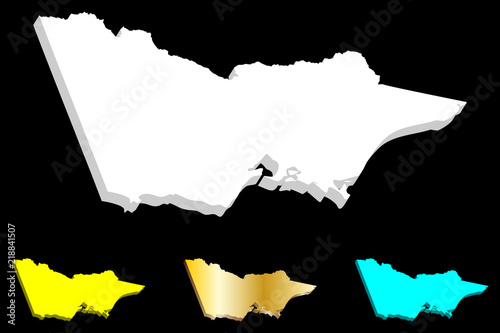 3D map of Victoria (Australian states and territories, Vic) - white, yellow, blue and gold - vector illustration