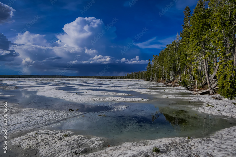 Outdoor view of Norris Geyser Basin, during a gorgeous sunny day in Yellowstone National Park